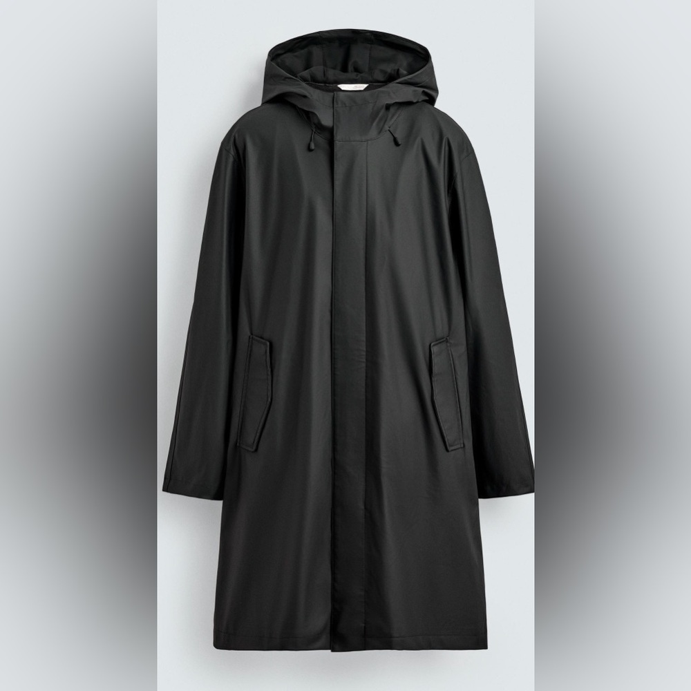 Zara Women’s Long Black Hooded Raincoat